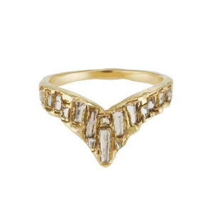 X White Baguette Diamond Scatter Point V Shape Ring