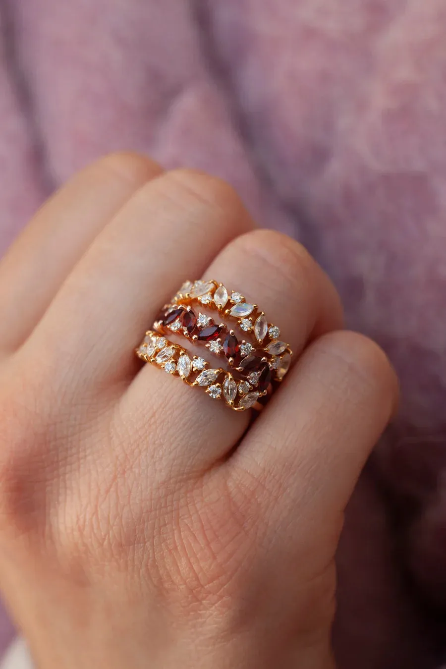Yasmin Marquise Moonstone Cluster Band with Moissanite