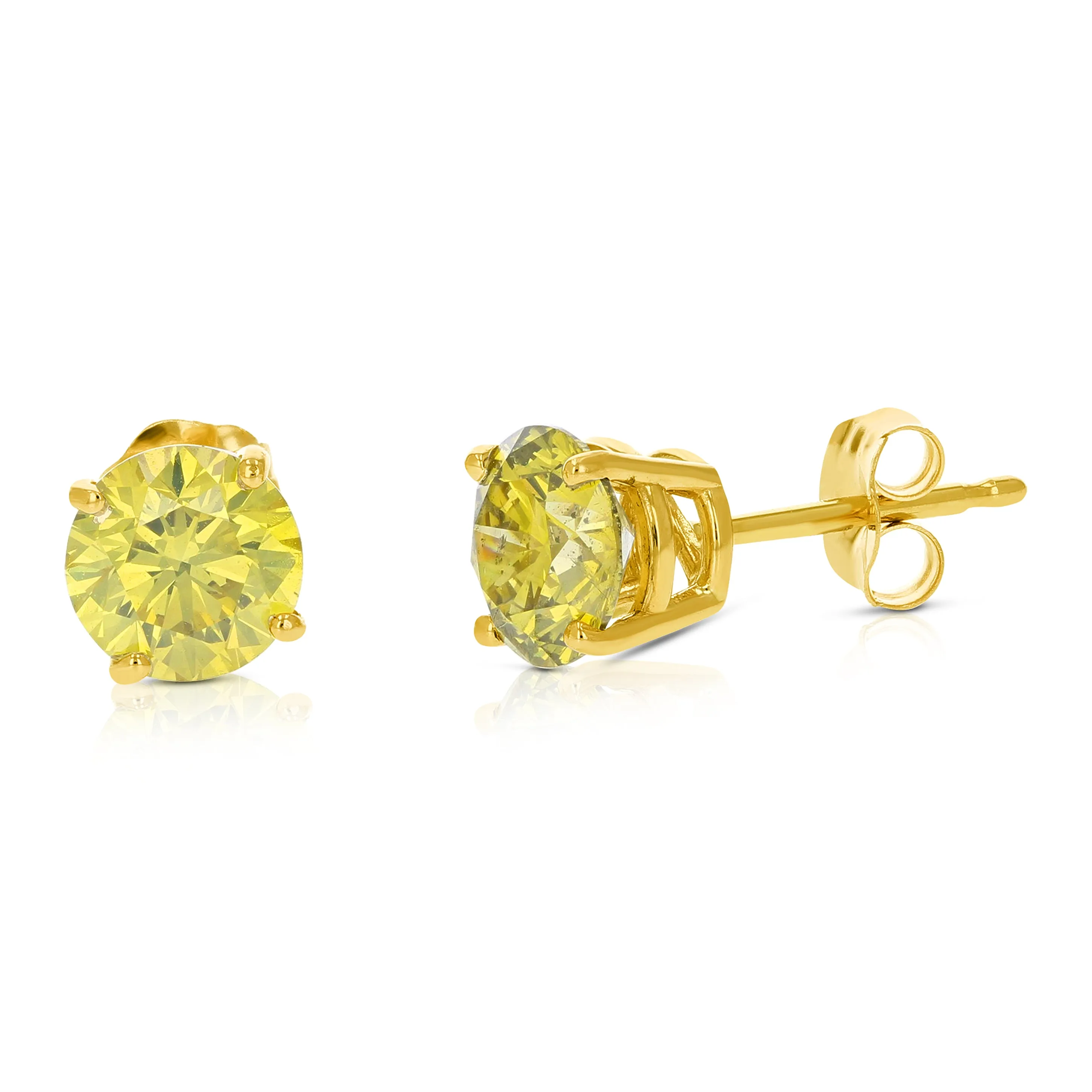 Yellow Diamond Stud Earrings in 14K Gold