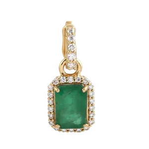 Yellow Gold Octagon Cut Emerald Pave Diamond Charm Pendant Jewelry