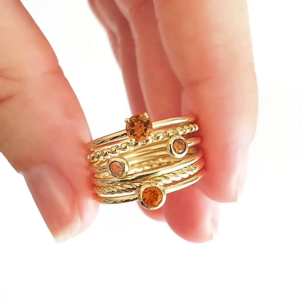 Yellow Gold Open Double Bezel 2.5mm Citrine Stacking Ring