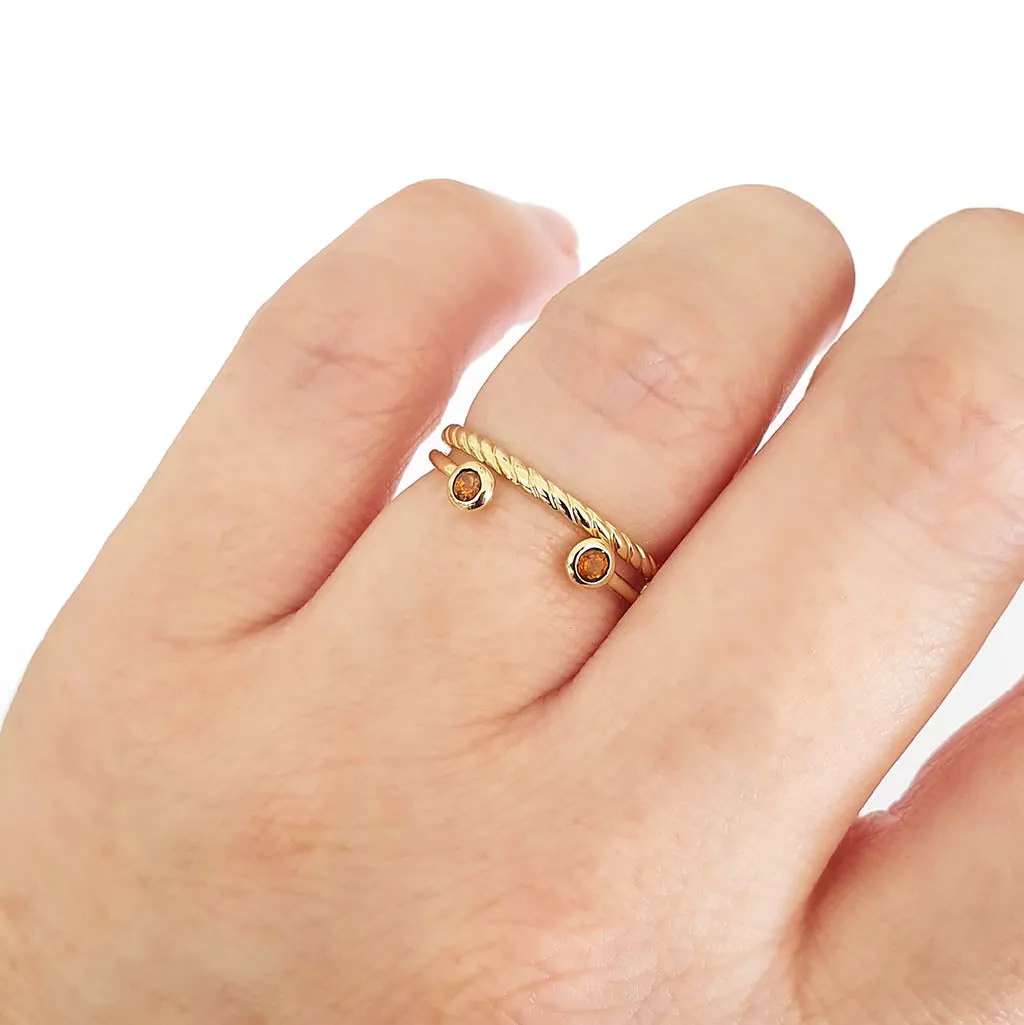 Yellow Gold Open Double Bezel 2.5mm Citrine Stacking Ring