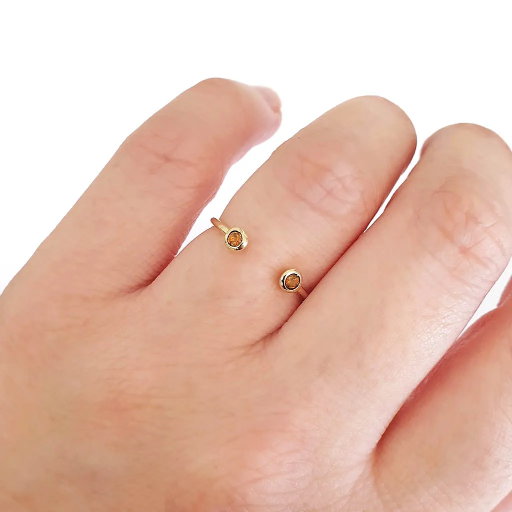 Yellow Gold Open Double Bezel 2.5mm Citrine Stacking Ring
