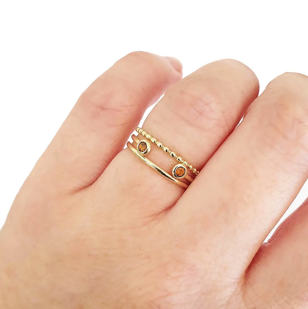 Yellow Gold Open Double Bezel 2.5mm Citrine Stacking Ring