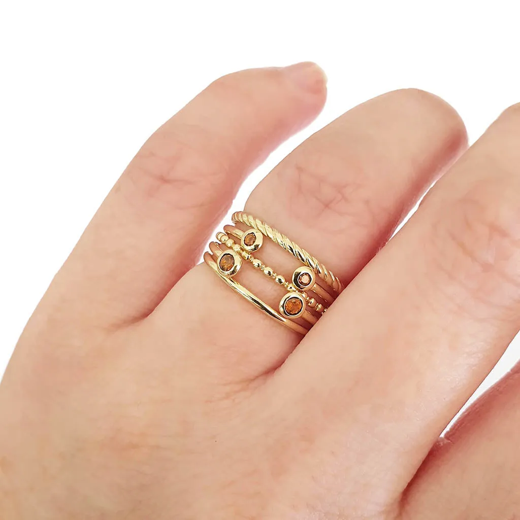 Yellow Gold Open Double Bezel 2.5mm Citrine Stacking Ring