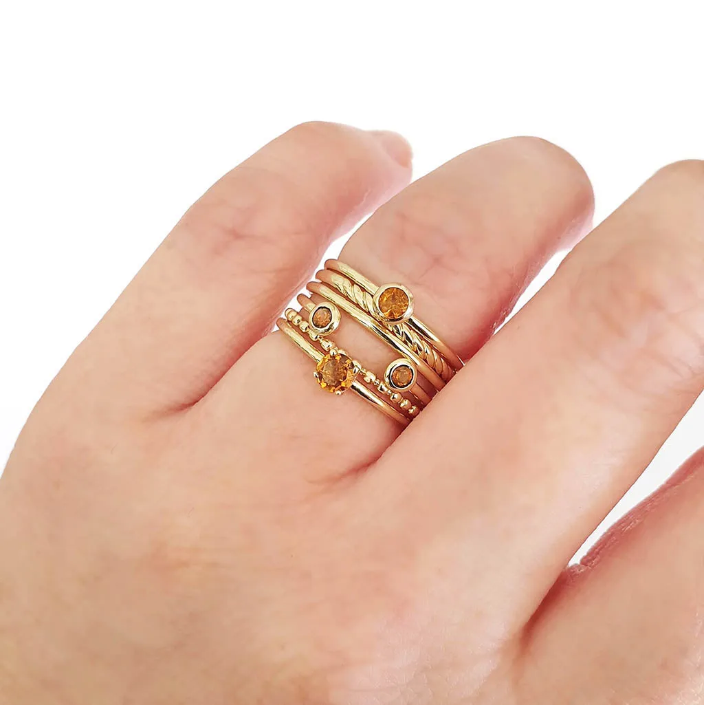 Yellow Gold Open Double Bezel 2.5mm Citrine Stacking Ring