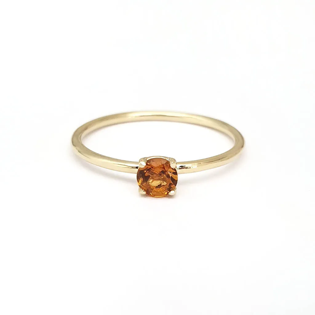 Yellow Gold Raised Four Claw Citrine Stacking Ring