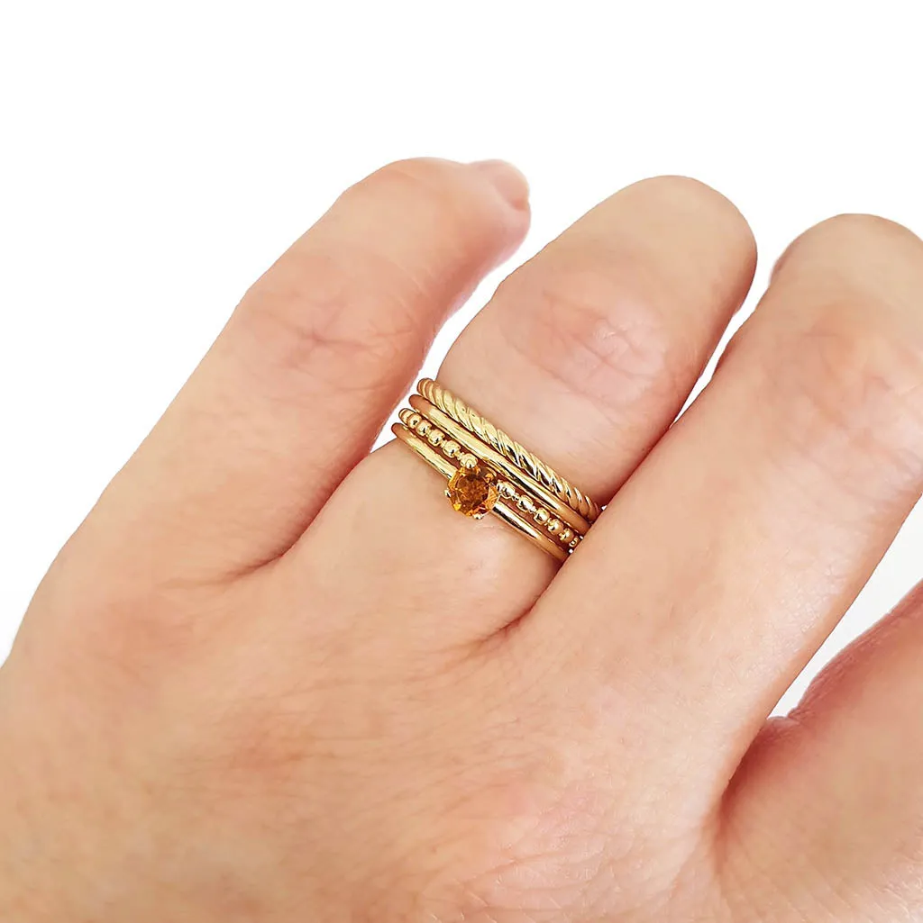 Yellow Gold Raised Four Claw Citrine Stacking Ring