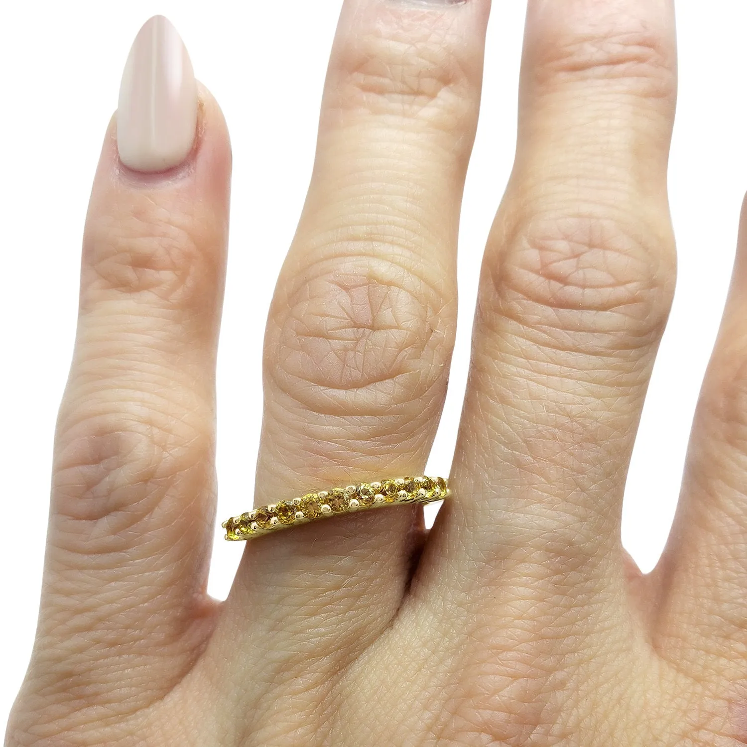 Yellow Sapphire Stackable Ring14k Solid Yellow Gold, 14k Solid Rose Gold, 14k Solid White Gold Micro Pave Band