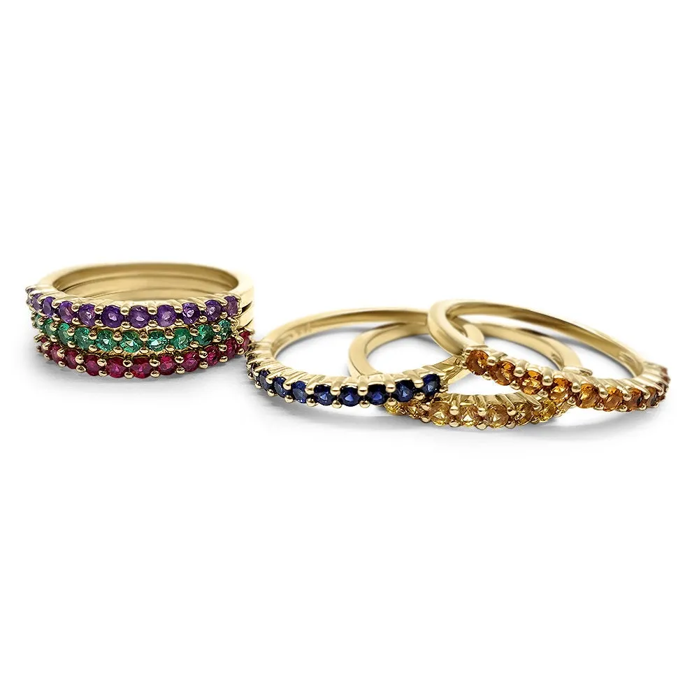 Yellow Sapphire Stackable Ring14k Solid Yellow Gold, 14k Solid Rose Gold, 14k Solid White Gold Micro Pave Band