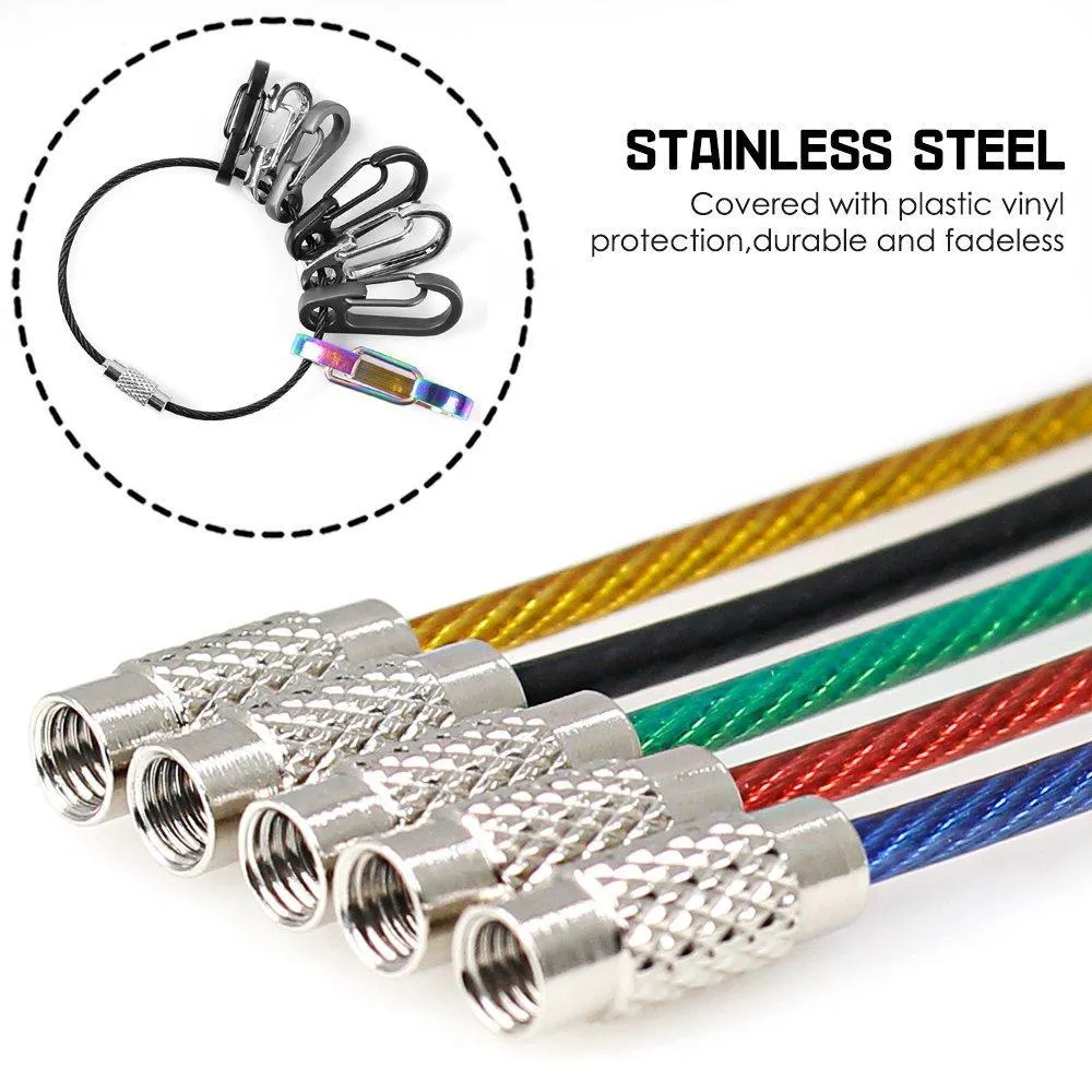 YuCool 10 Pack Aluminum D-Ring Carabiners, D Shape Keychain Clips Hook Spring-Loaded for Camping Hiking Fishing, with 10 Stainless Steel Wire Keychains, 10 Key Rings - Multi-Color