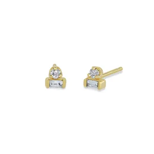 Zoe Chicco Baguette & Prong Diamond Stacked Studs Earring