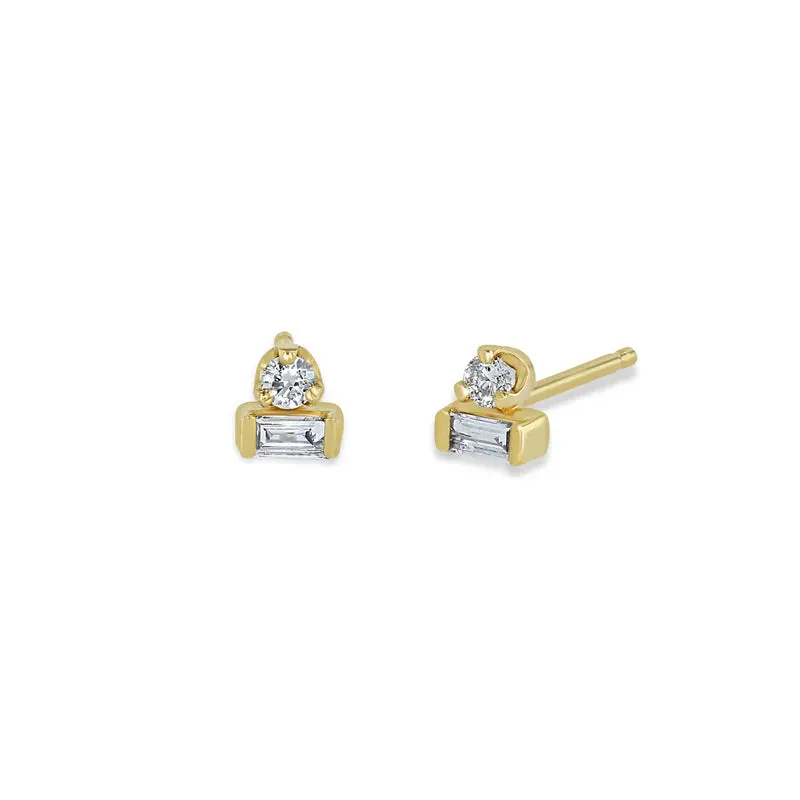 Zoe Chicco Baguette & Prong Diamond Stacked Studs Earring