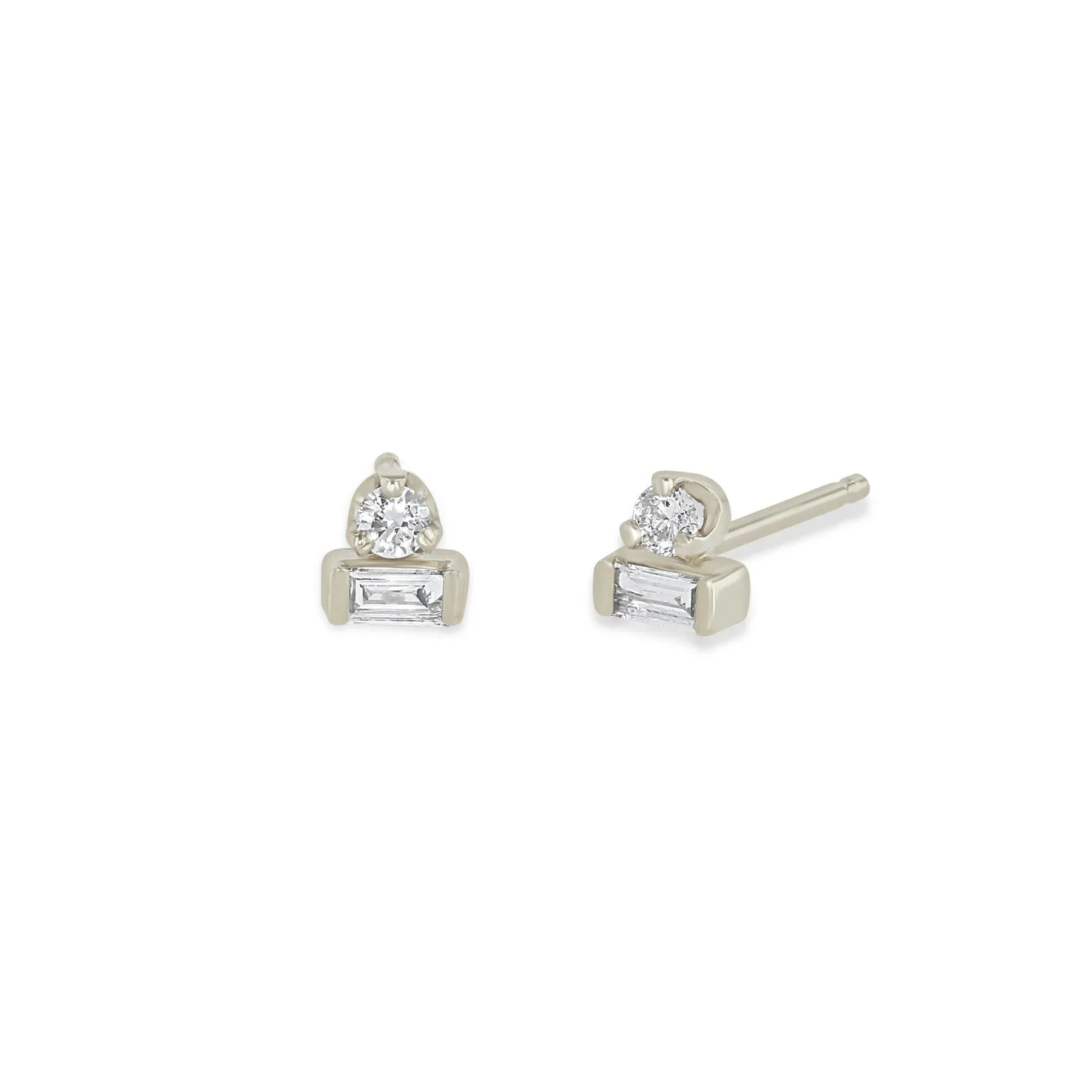 Zoe Chicco Baguette & Prong Diamond Stacked Studs Earring
